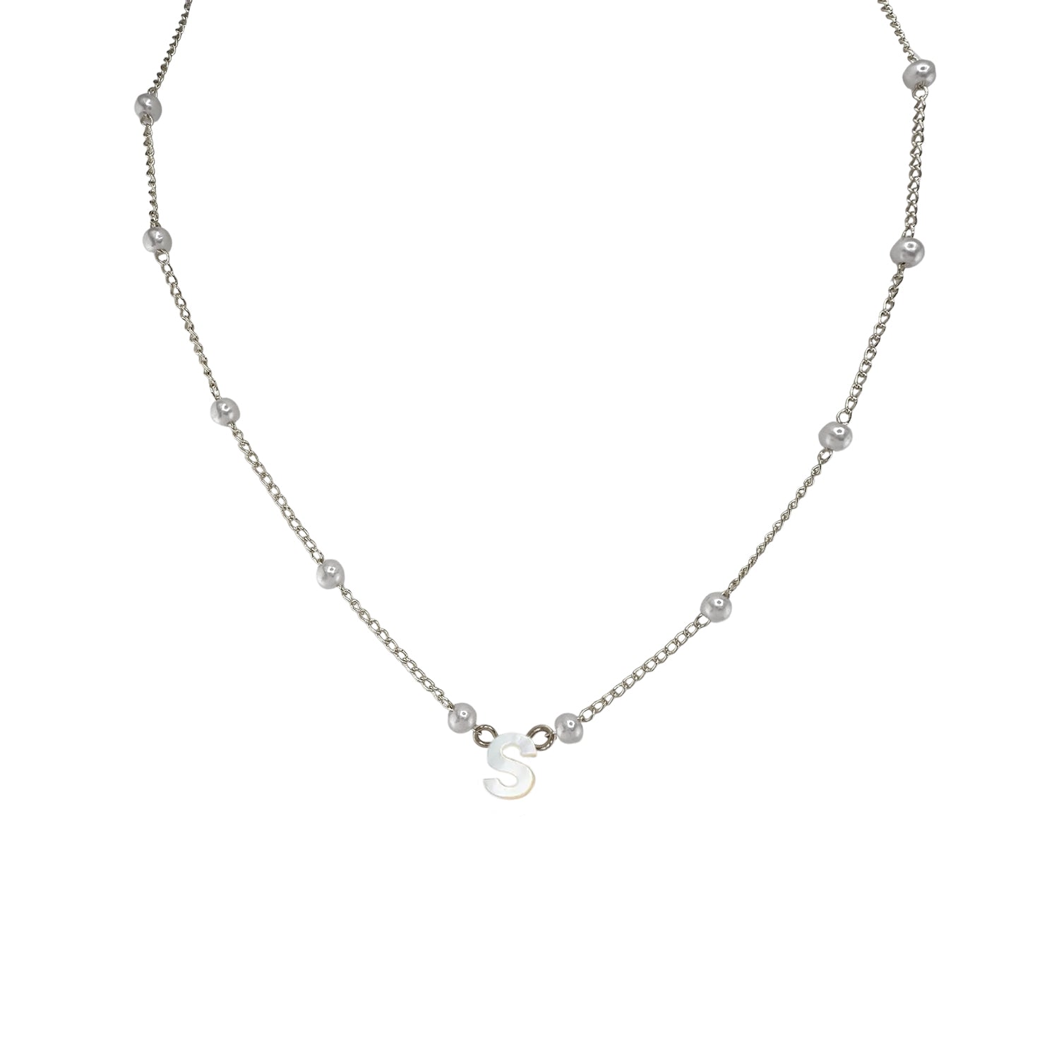 Love Lisa Molly Pearl Initial Personalized Necklace Silver