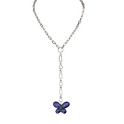 Necklace with a blue butterfly pendant on a white background