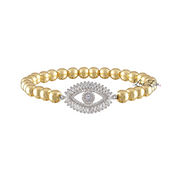 Monica Evil Eye Beaded Bracelet by Love Lisa in gold with silver crystal baguette evil eye charm