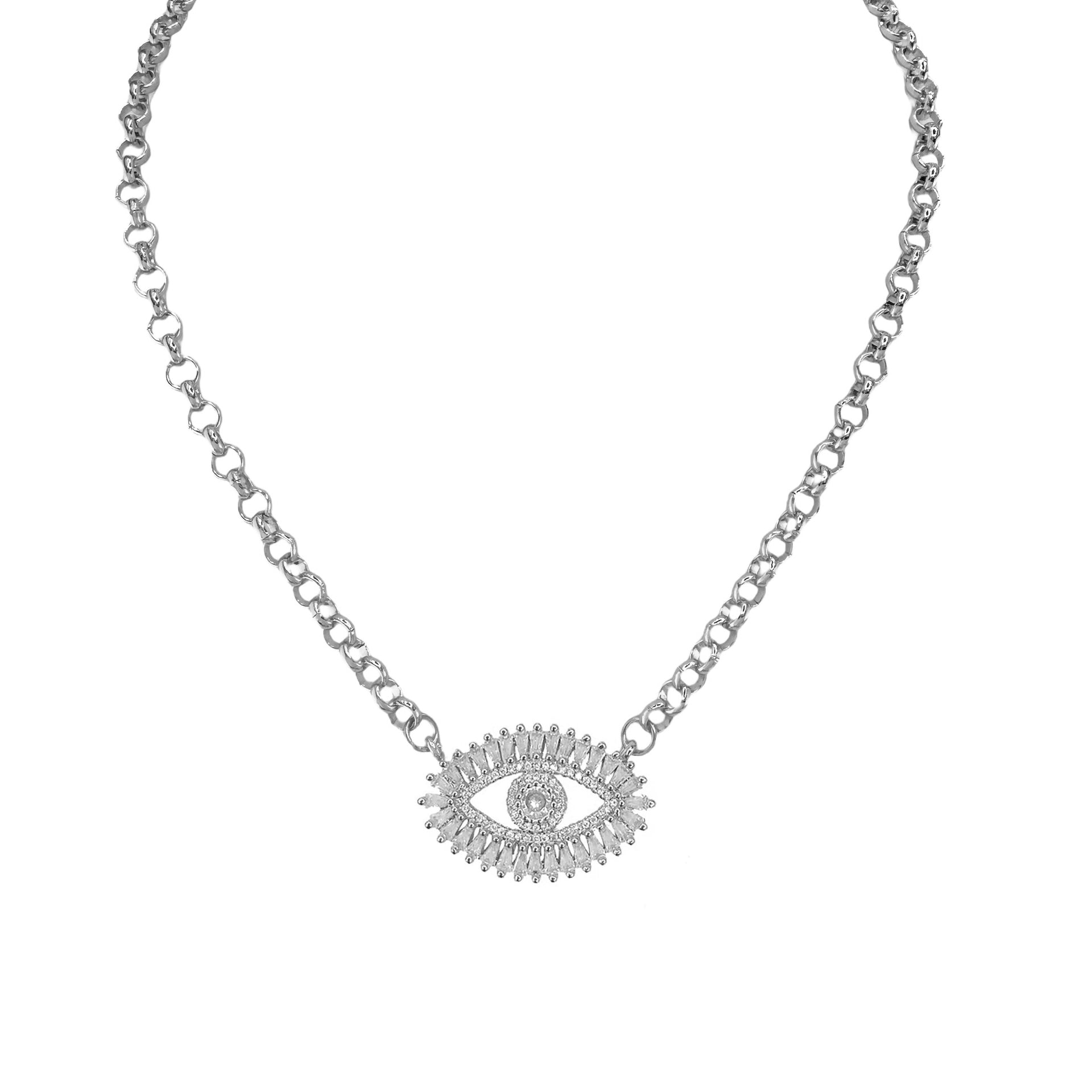 silver evil eye necklace with sparkling crystal pendant delicate womens jewelry