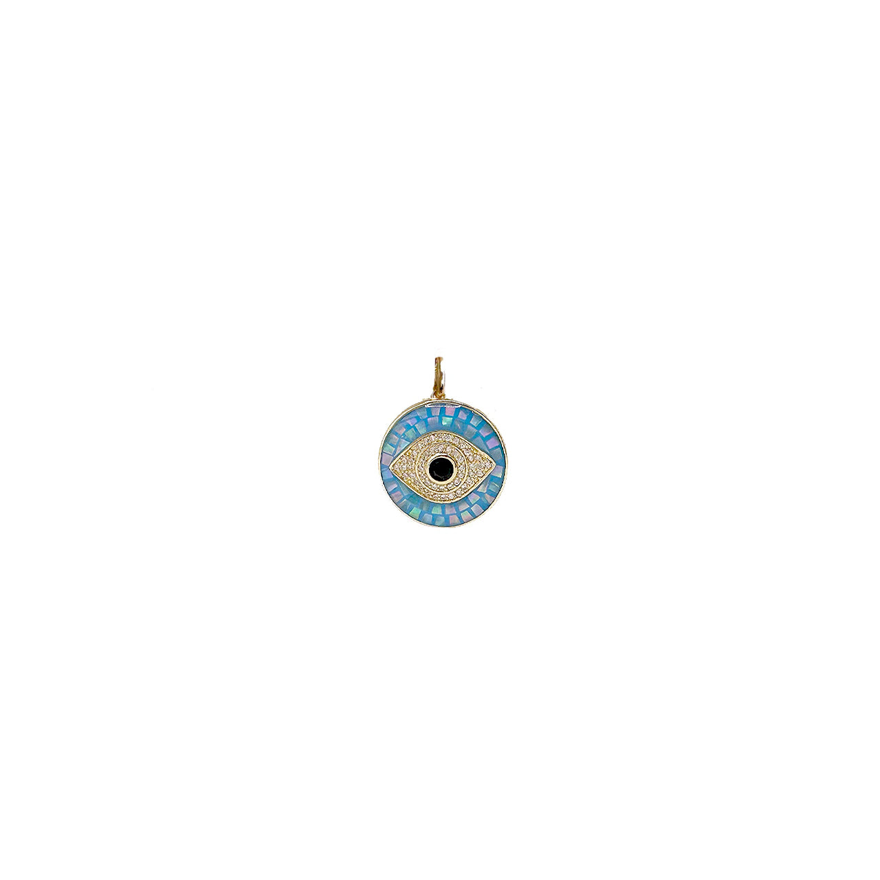 Love Lisa light blue mosaic evil eye charm pavé necklace pendant