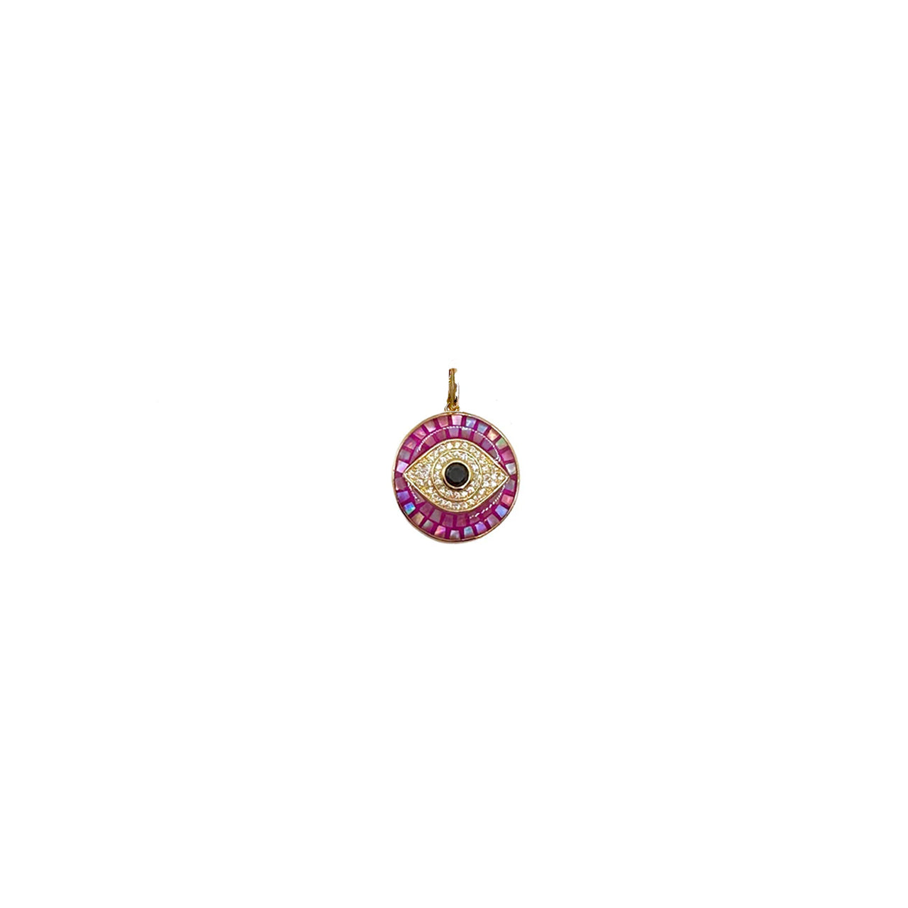 Love Lisa pink mosaic evil eye charm pavé crystal pendant