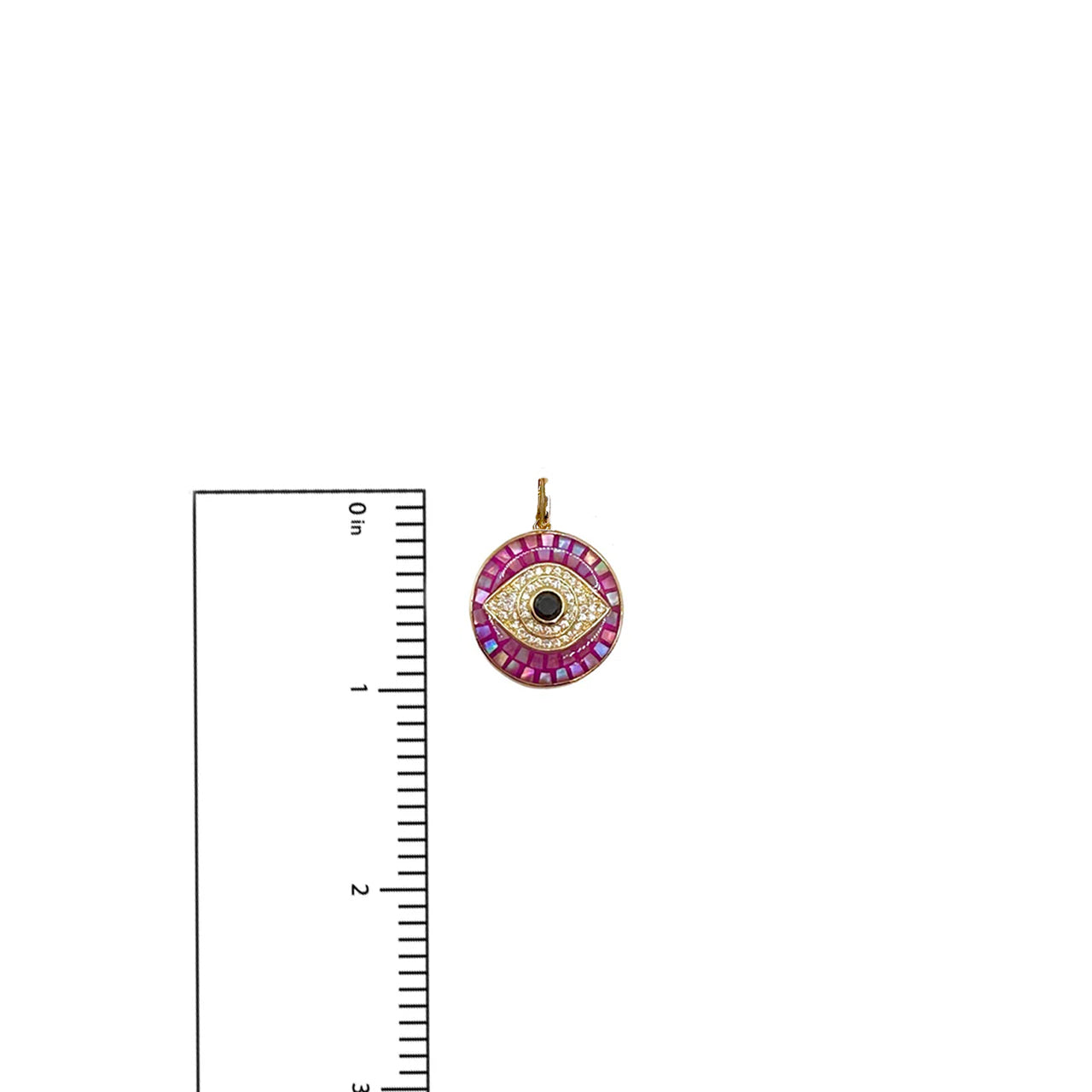 Love Lisa pink mosaic evil eye charm pavé crystal pendant size guide