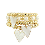 love lisa mother of pearl girl bracelet stack gold beads and pearl heart charms