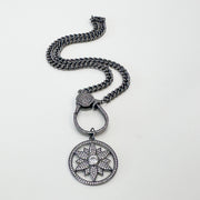 natalie eclipse bloom charm on gunmetal chain floral pave pendant jewelry