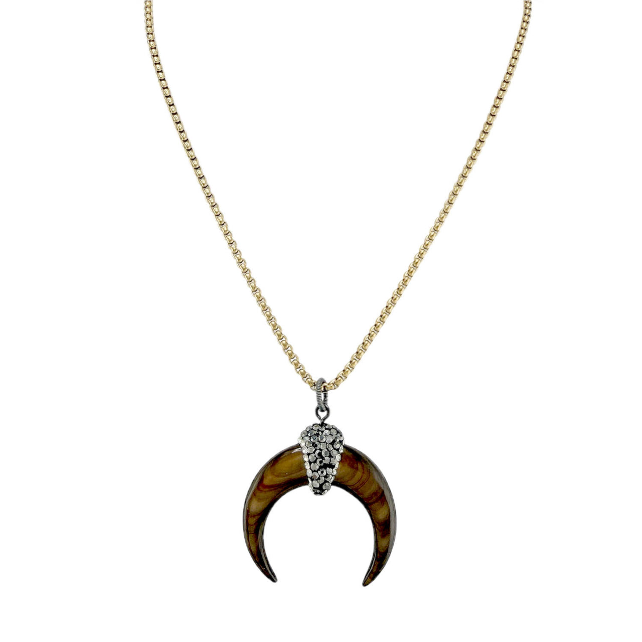 gold natural shell horn pendant necklace with crystal pave cap on gold chain by Love Lisa jewelry