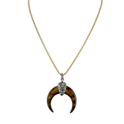 gold natural shell horn pendant necklace with crystal pave cap on gold chain by Love Lisa jewelry
