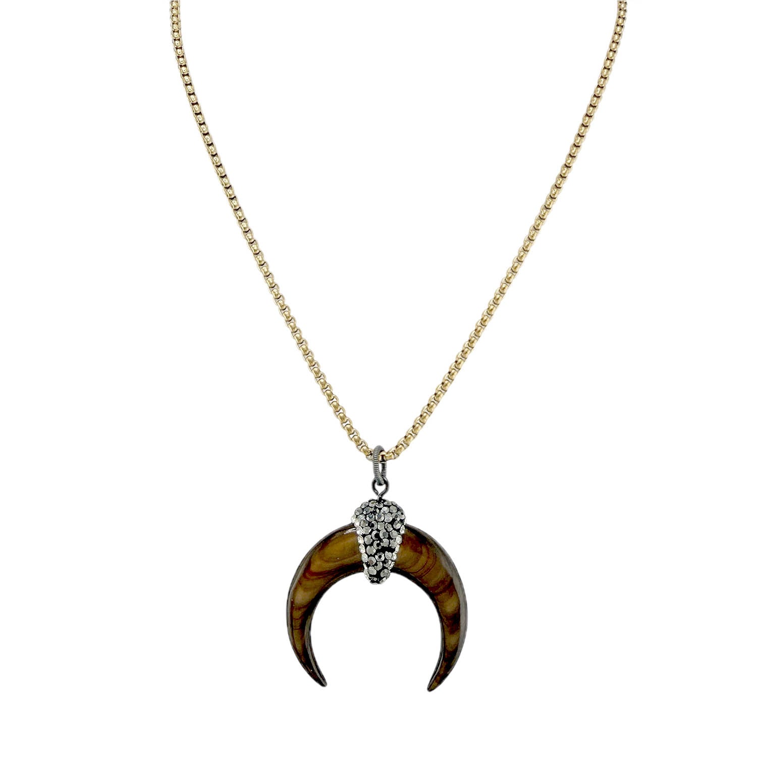 gold natural shell horn pendant necklace with crystal pave cap on gold chain by Love Lisa jewelry