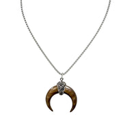 silver natural shell horn pendant necklace with shell crescent pendant and crystal pave cap by Love Lisa