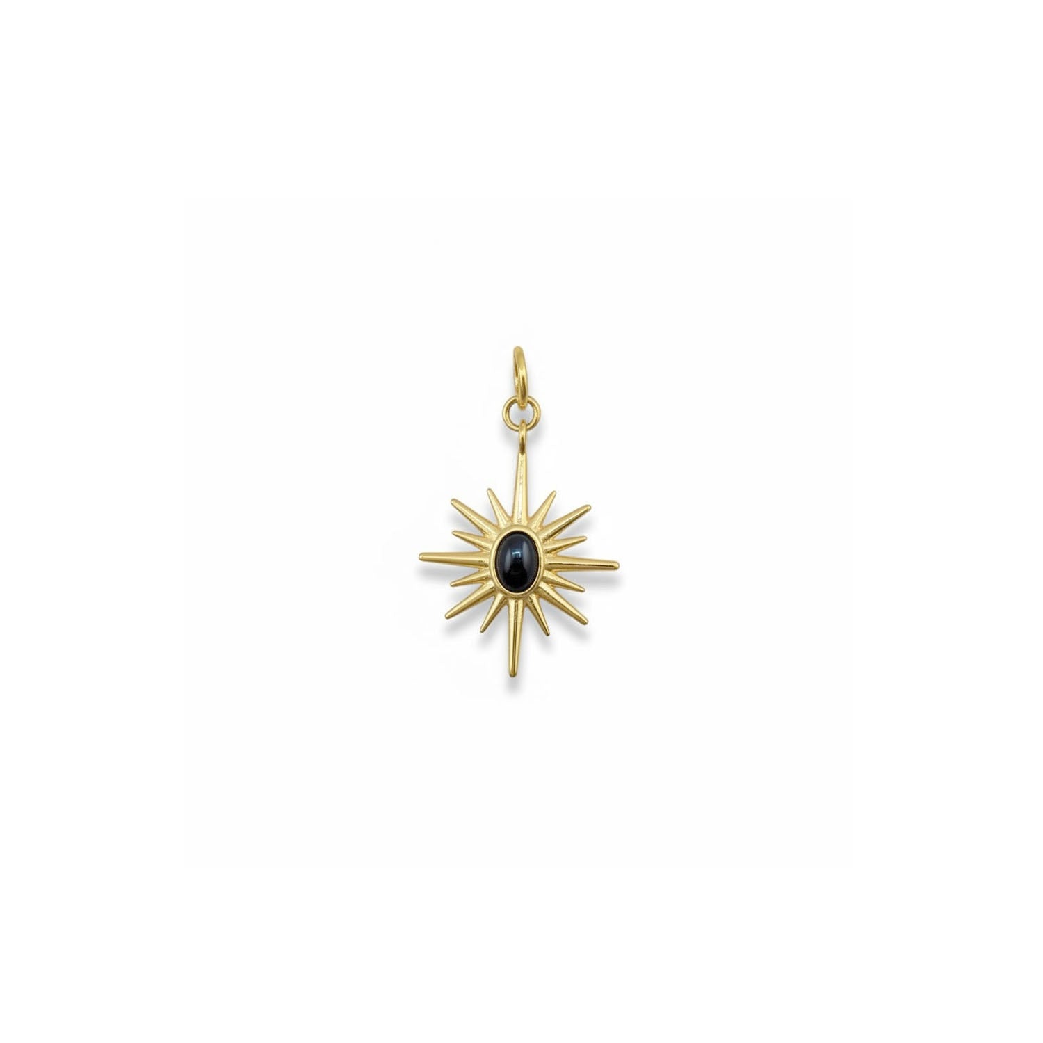 north star direction charm gold black starburst with crystal center