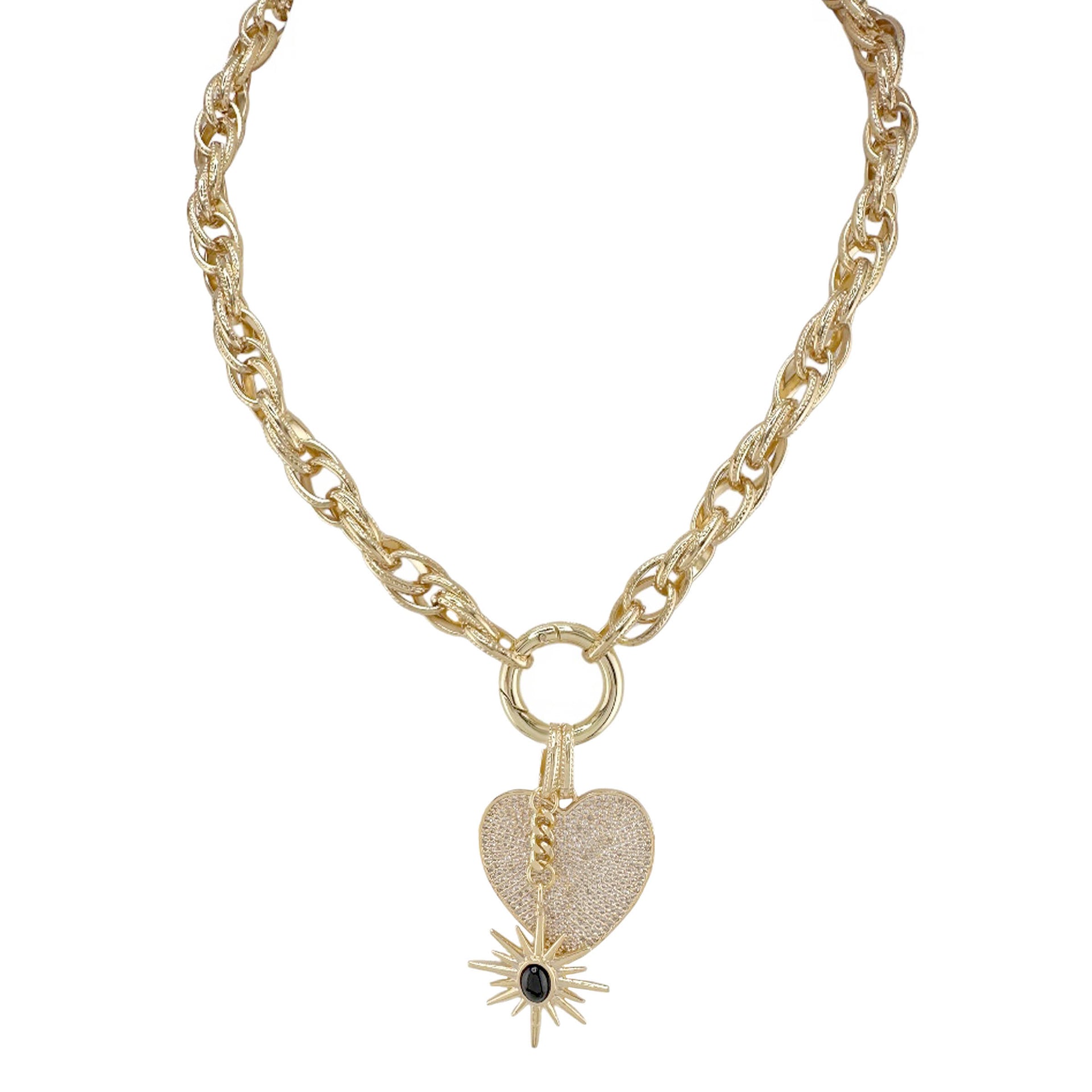 North Star Heart Link Necklace Gold Love Lisa starburst heart jewelry