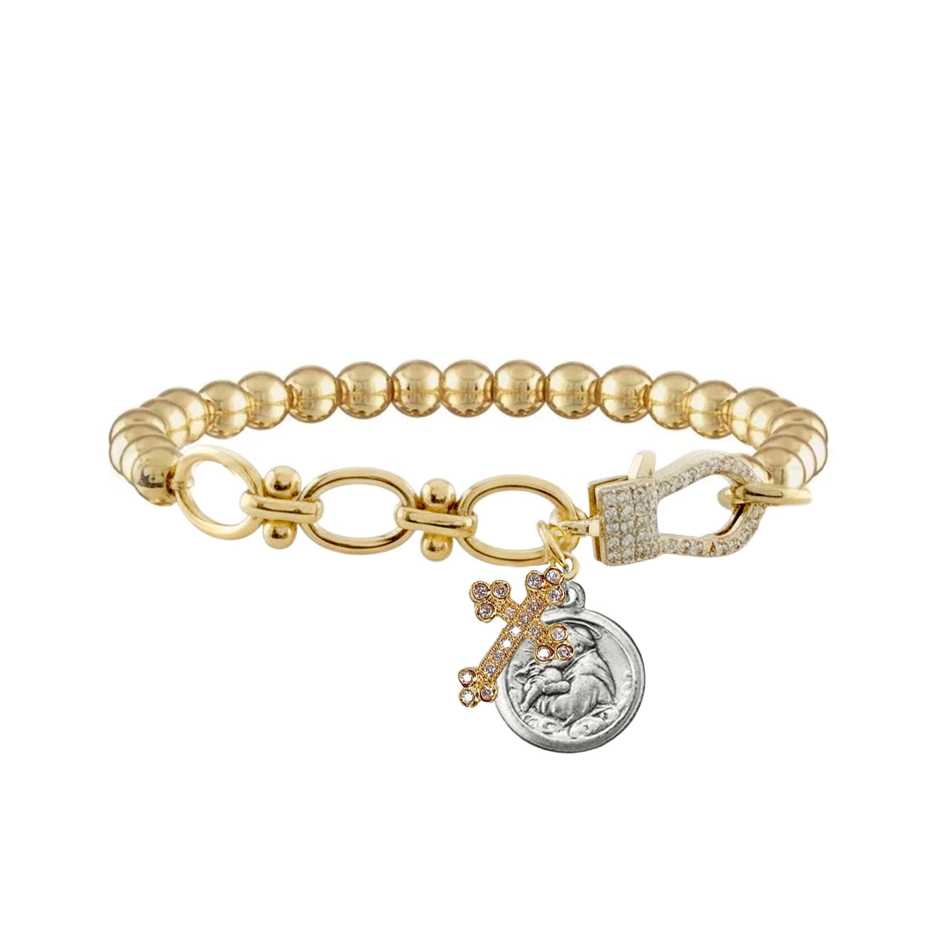 nova sacred link stretch bracelet gold st anthony charm bracelet