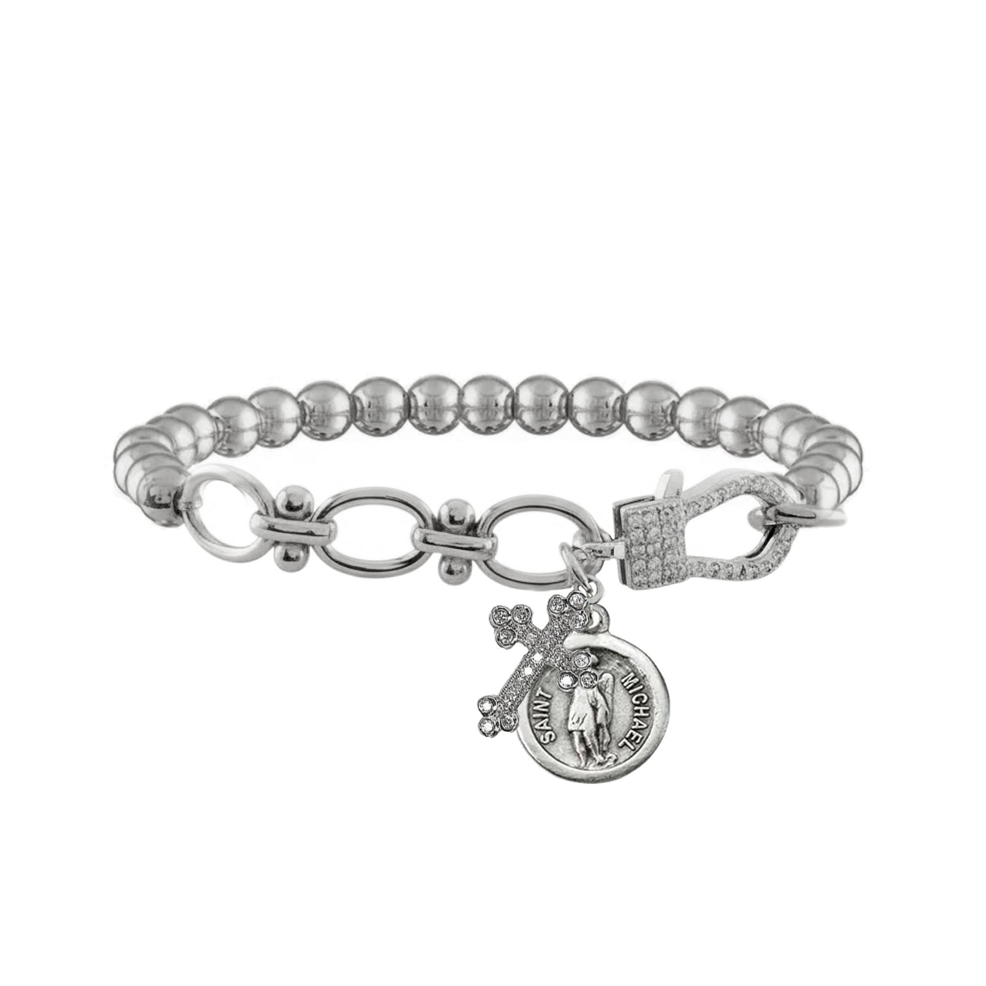 nova sacred link stretch bracelet silver st michael charm bracelet