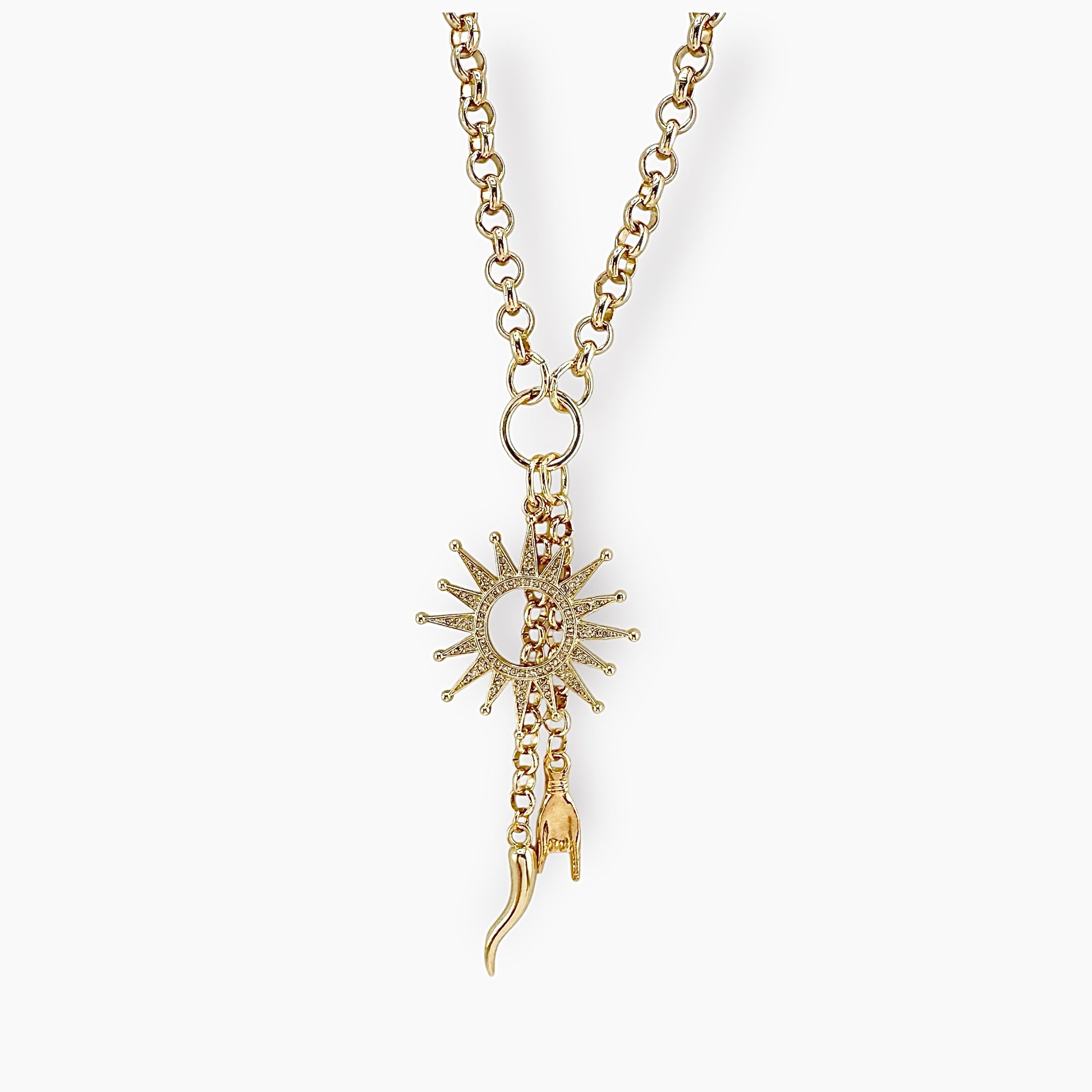 love lisa gold sole amuleto italian horn necklace with charms