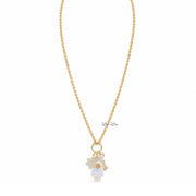 Love Lisa Amara Hamsa Love & Protection Necklace with luminous Opal Hamsa pendant, evil eye detail, Star of David, crystal LOVE charm, and gold-tone chain