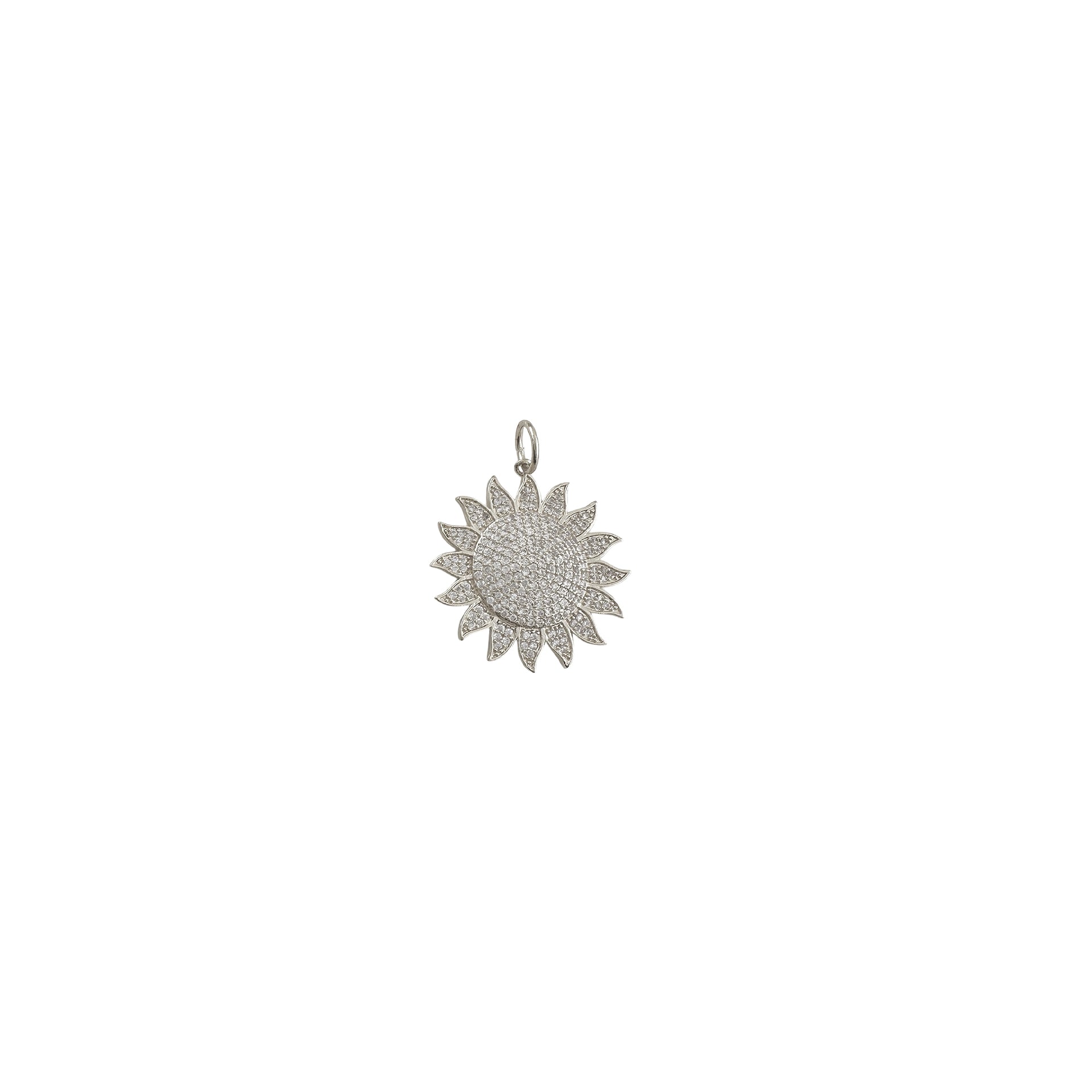 Silver Sophia Sunburst Pendant on white background – 1-inch celestial charm
