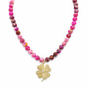 Love Lisa Paloma Lucky Clover Sea Sediment Jasper Necklace in Raspberry Crush with sparkling four-leaf clover pendant