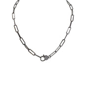 gunmetal paperclip chain necklace with cz clasp love lisa modern black metal jewelry