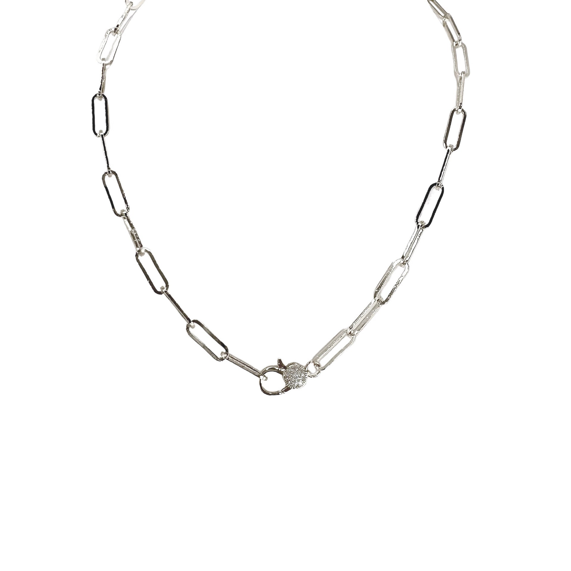 silver paperclip chain necklace with cz clasp love lisa minimalist necklace for layering