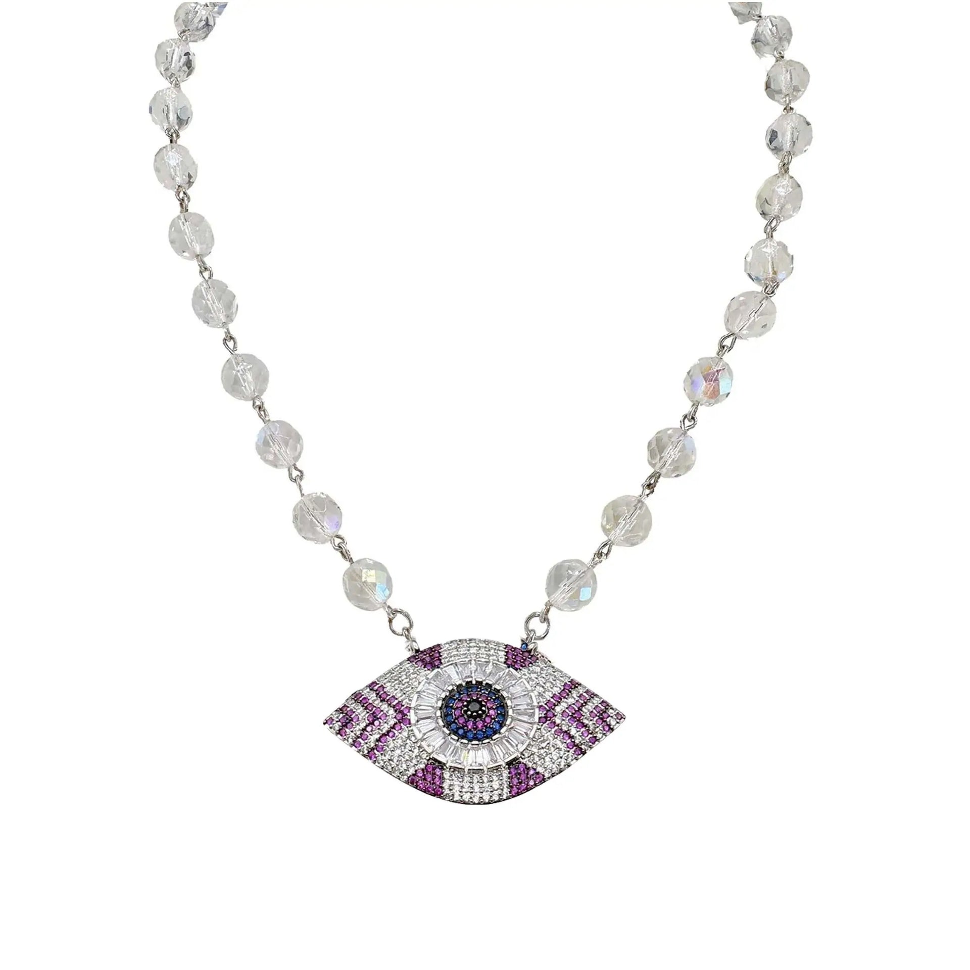 Necklace with a decorative eye pendant on a white background