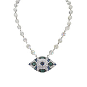 Necklace with a decorative eye pendant on a white background