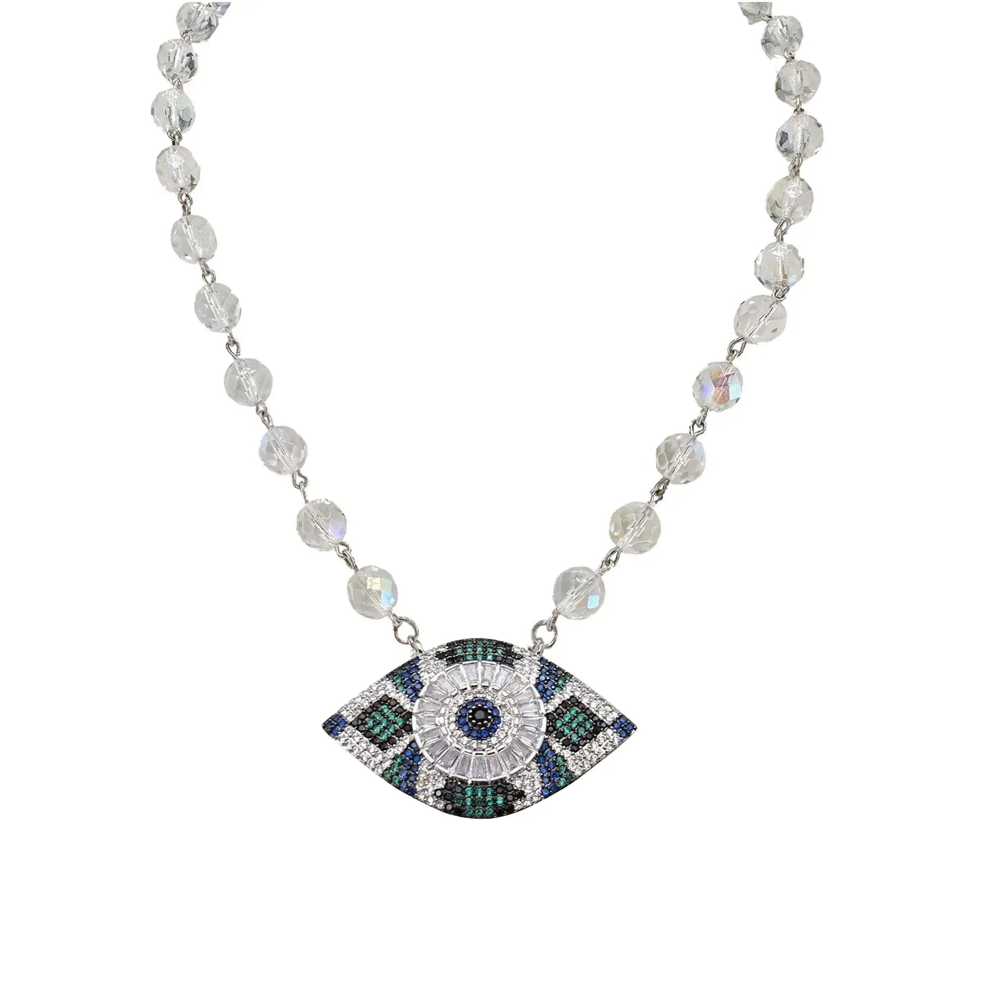 Necklace with a decorative eye pendant on a white background