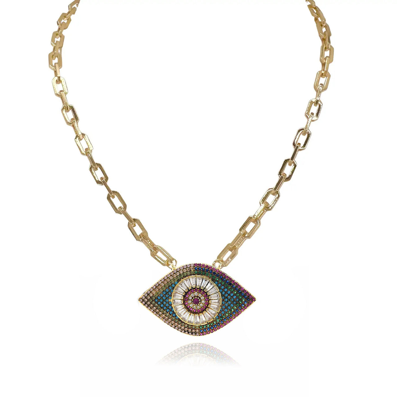 love lisa patricias paperclip eye necklace gold rainbow colorful evil eye pendant