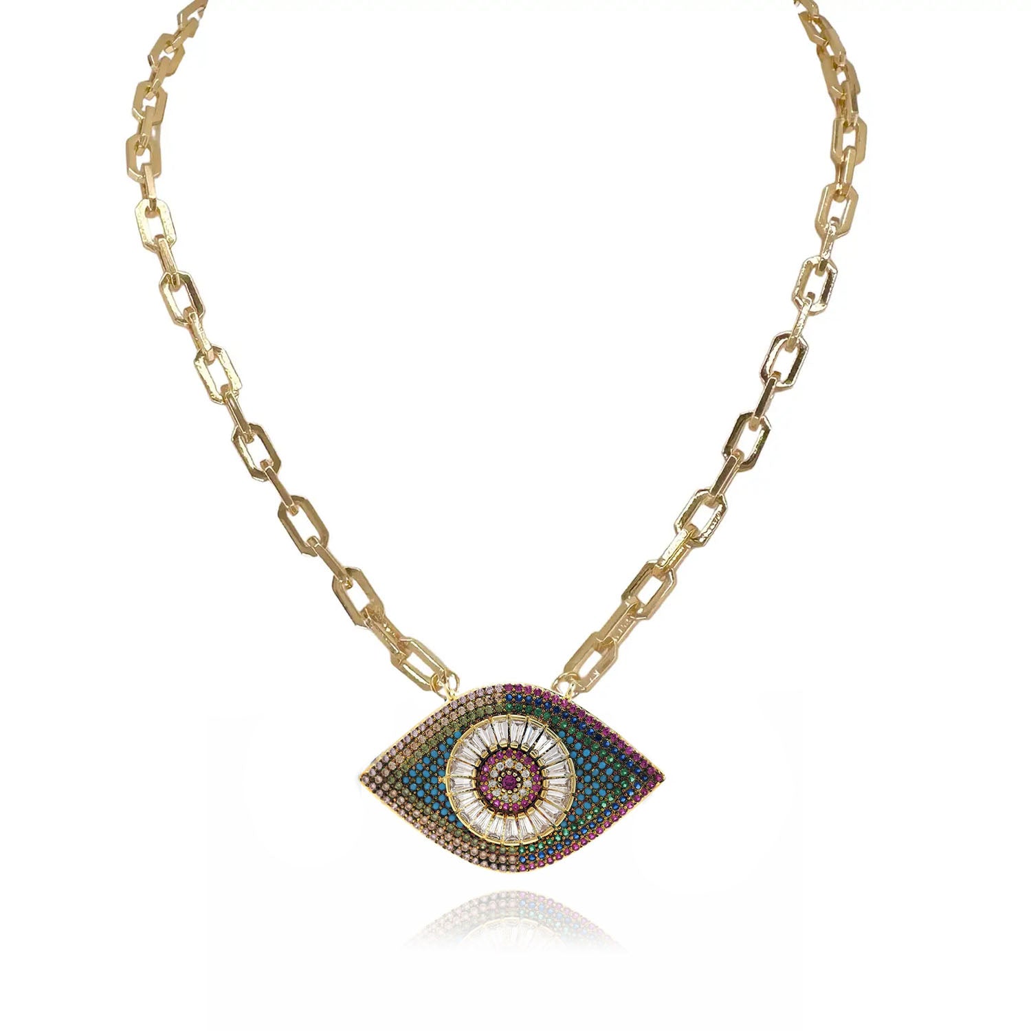 love lisa patricias paperclip eye necklace gold rainbow colorful evil eye pendant
