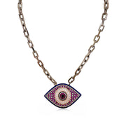 Necklace with an eye-shaped pendant on a white background