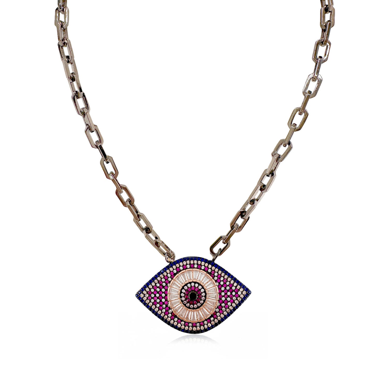 Necklace with an eye-shaped pendant on a white background
