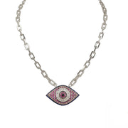 patricias paperclip eye necklace silver blue crystal evil eye pendant jewelry