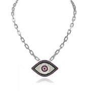 patricias paperclip eye necklace silver green crystal evil eye charm necklace
