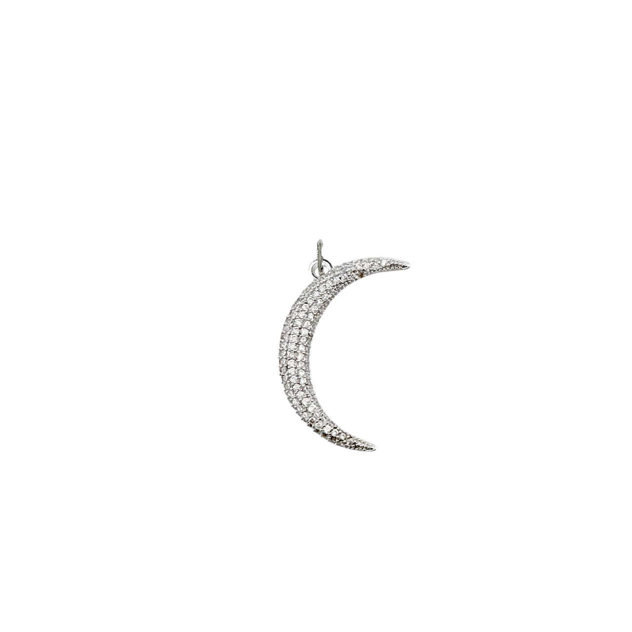 silver Moon Charm with silver pavé stones and edgy crescent shape