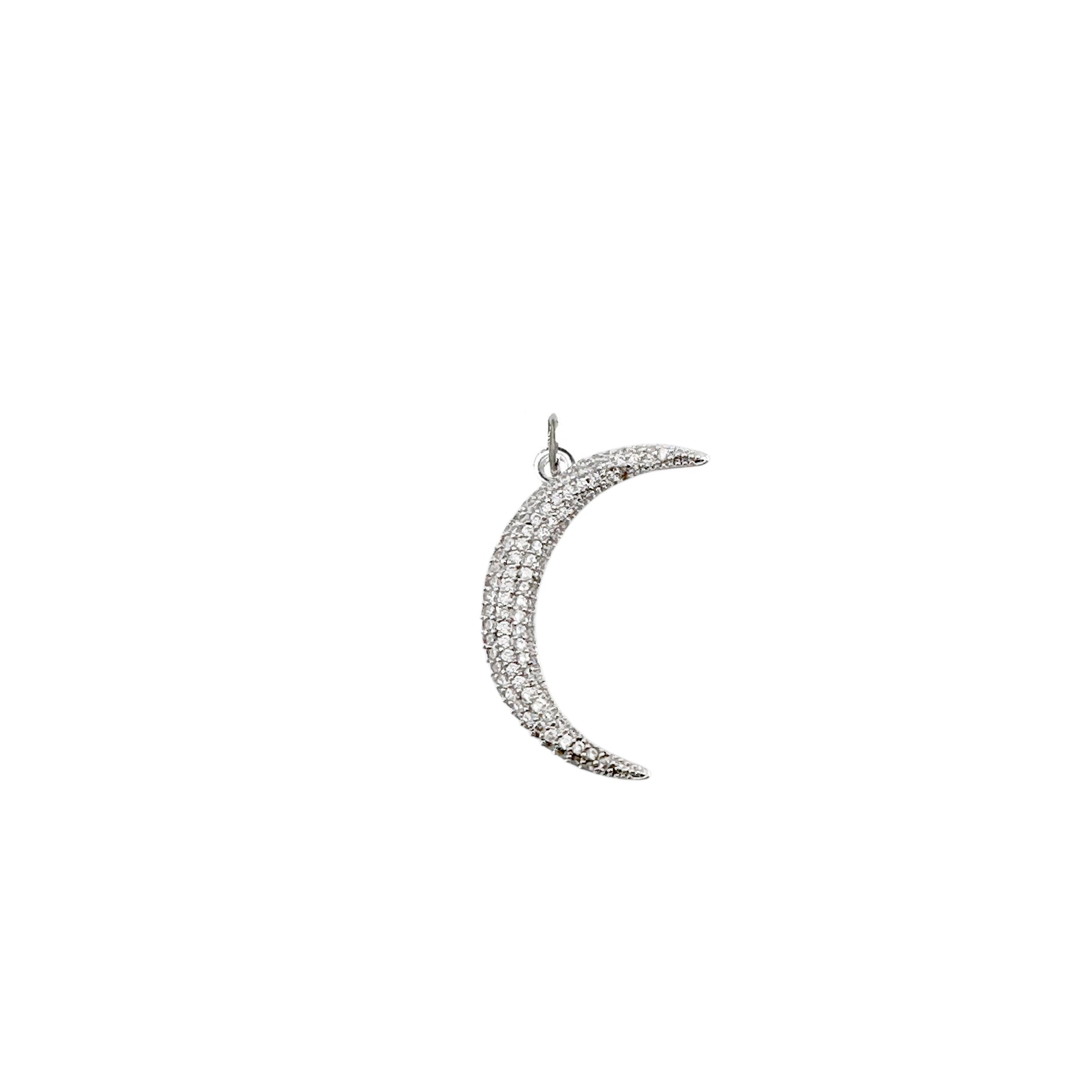 silver Moon Charm with silver pavé stones and edgy crescent shape