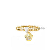 Love Lisa Bella Dog Paw Stretch Ring in gold with 3mm beads crystal accent and pavé dog paw charm