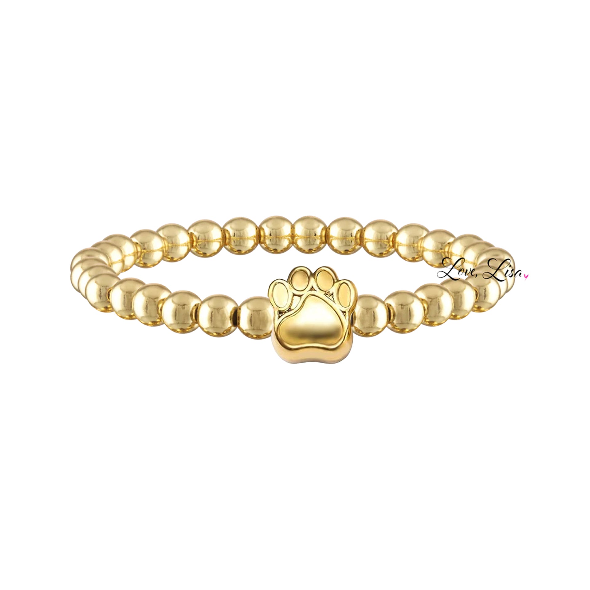 Love Lisa Pawfect Beaded Bracelet in gold with polished beads and paw-print charm