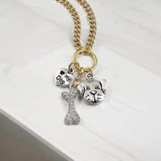 pawfect companion charm necklace gold dog heart face and bone charms on chain