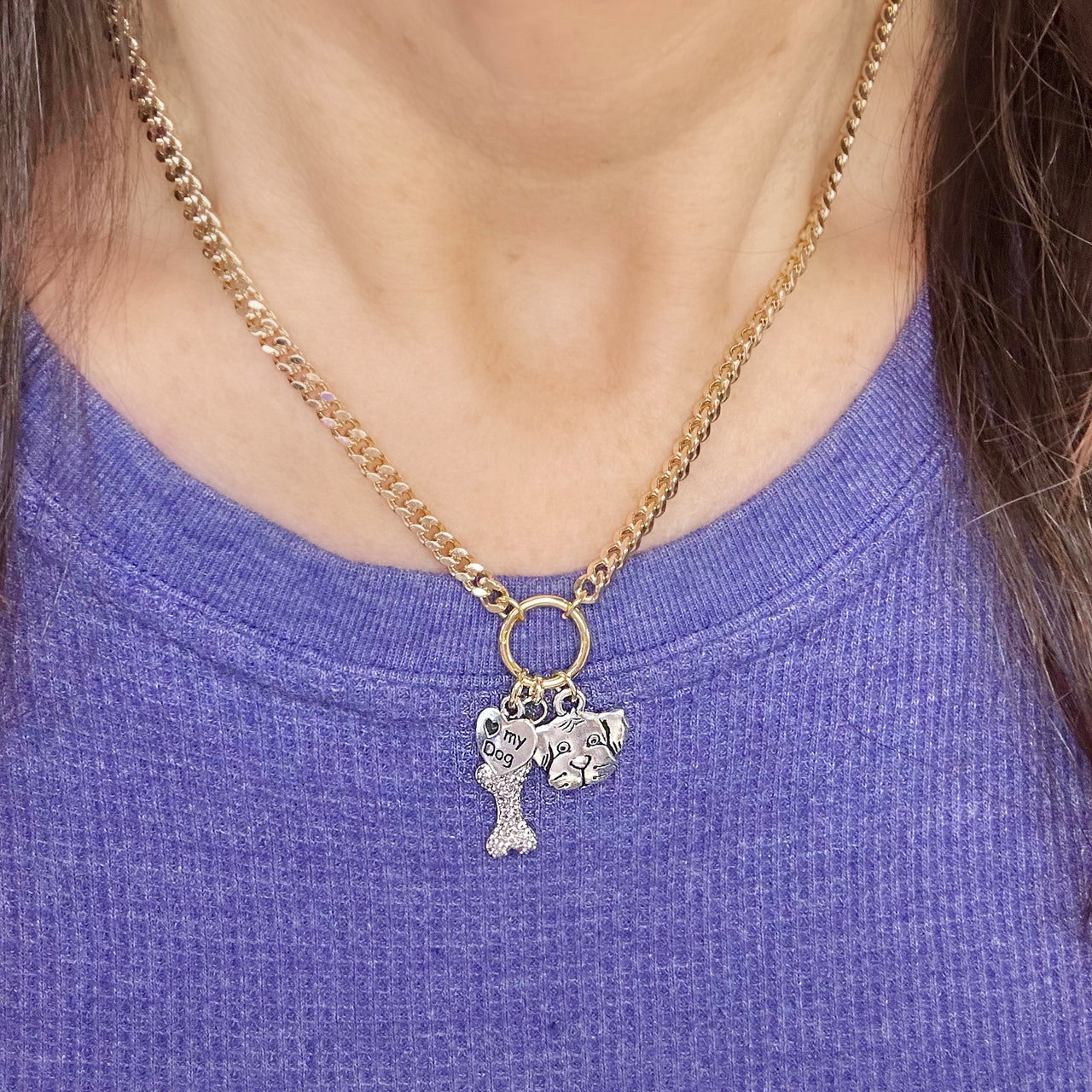 love lisa pawfect companion charm necklace gold dog charms worn on model