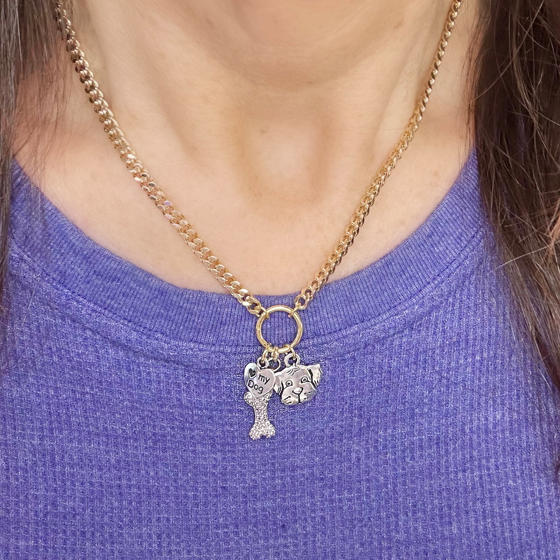 love lisa pawfect companion charm necklace gold dog charms worn on model