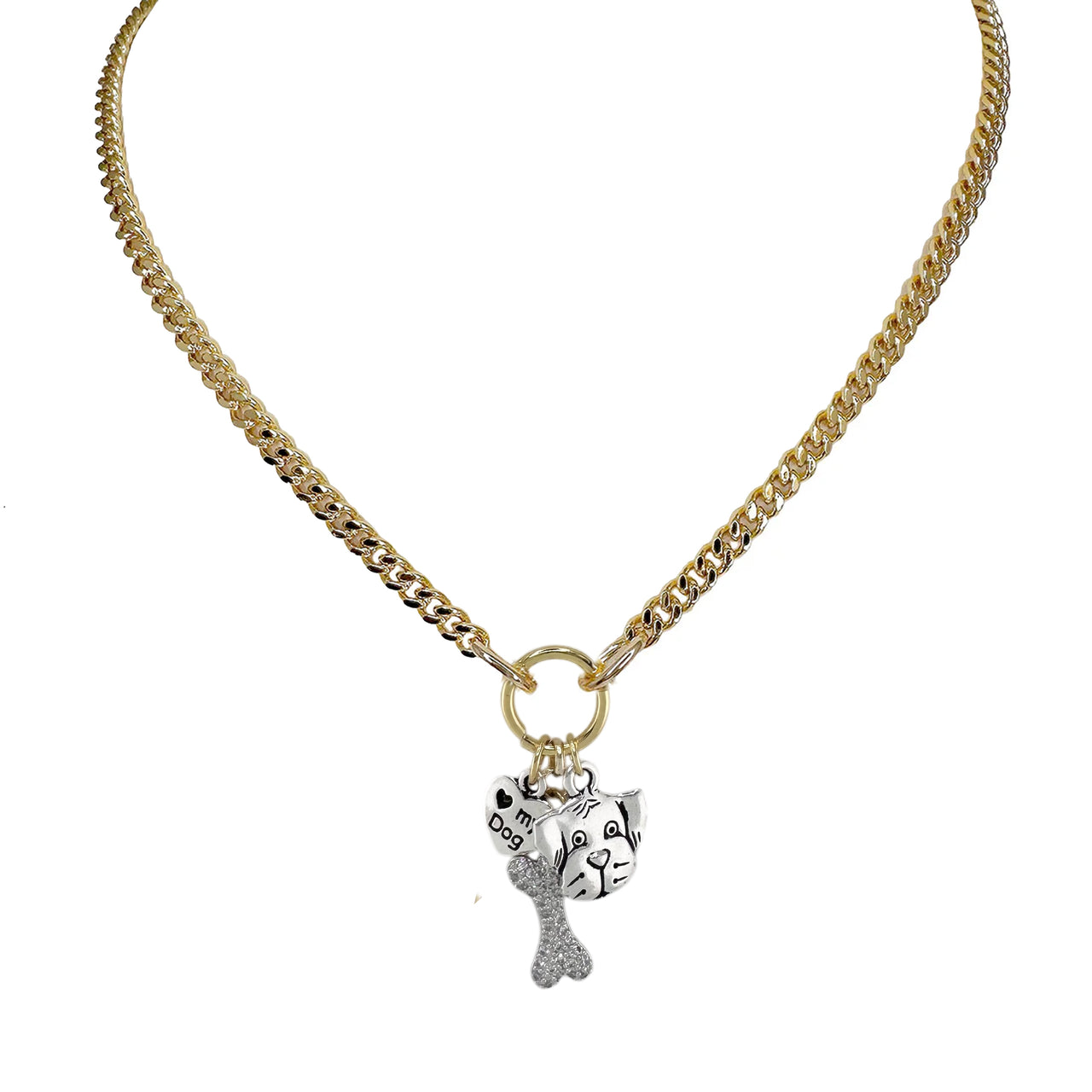 love lisa pawfect companion charm necklace gold dog lover jewelry heart dog and bone charms