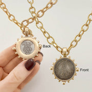 peace joy love coin necklace front and back engraving peace symbol and peace joy love message coin pendant