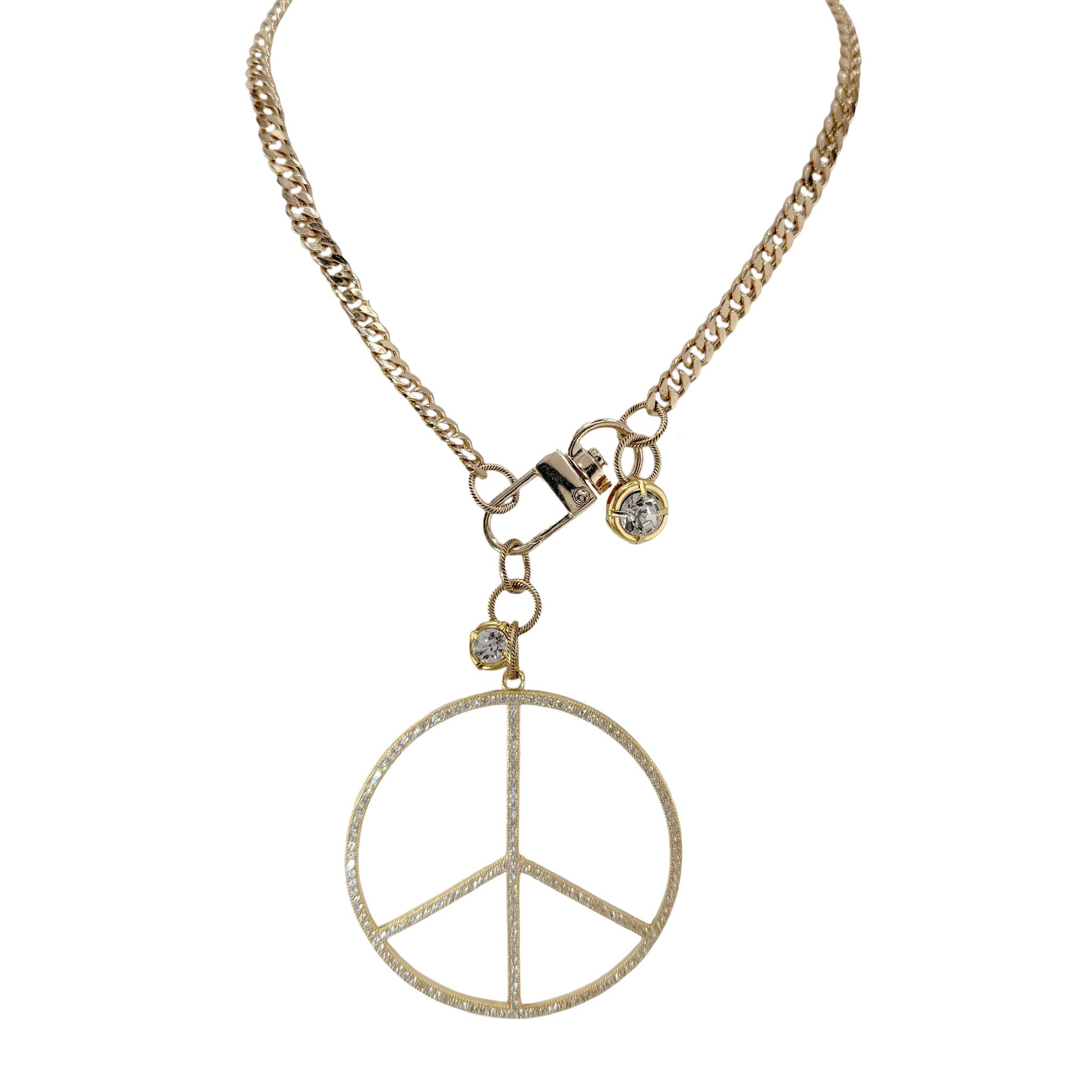 Love Lisa peace keeper statement necklace gold pavé peace sign removable charm