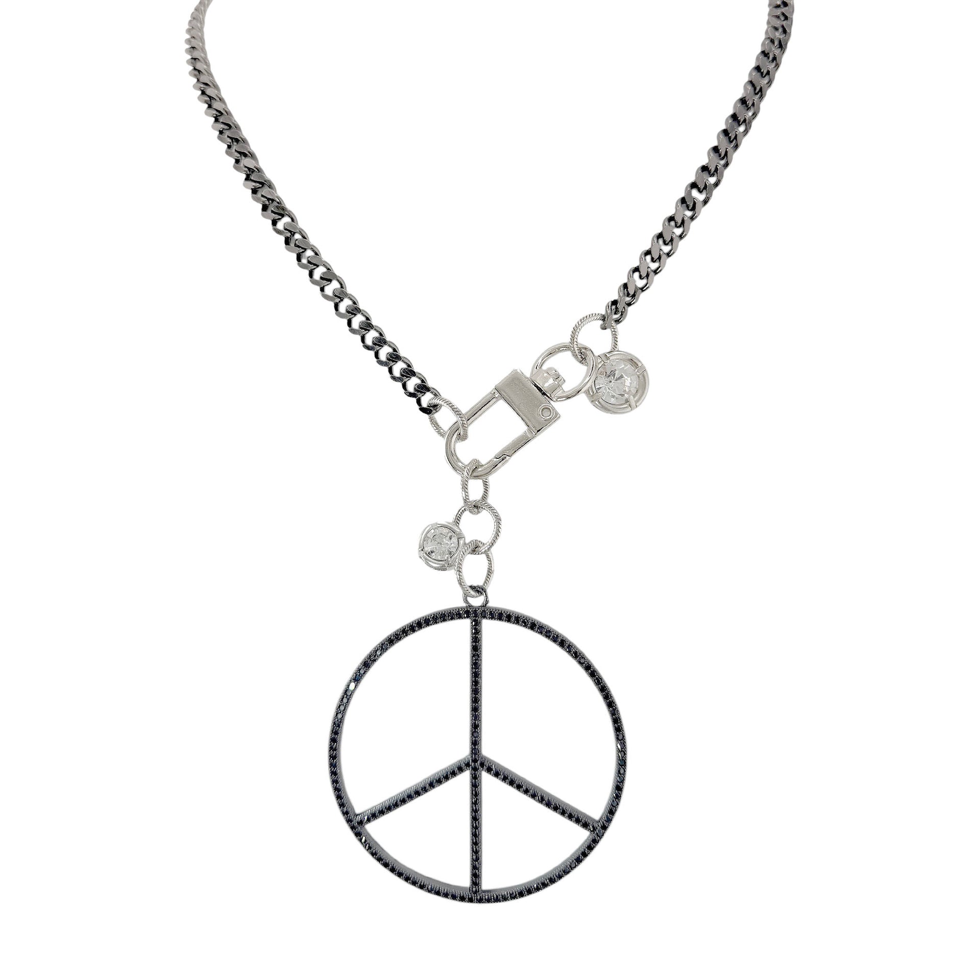 Love Lisa peace keeper statement necklace gunmetal pavé peace sign removable charm