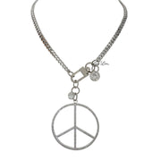 Love Lisa peace keeper statement necklace gunmetal pavé peace sign removable charm and hanging crystal accents