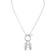 Love Lisa personalized grandma kids name charm necklace in silver with engraved child charms and open center ring