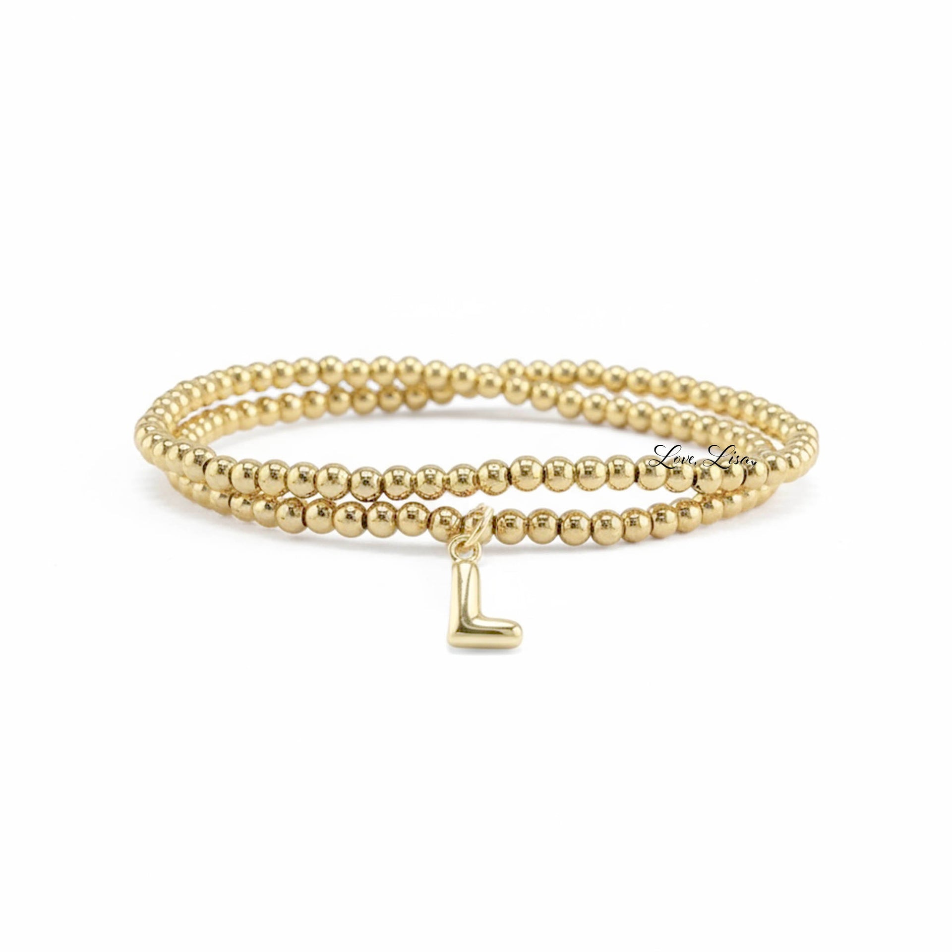 gold double wrap bracelet with gold initial charm love lisa jewelry personalized bracelet