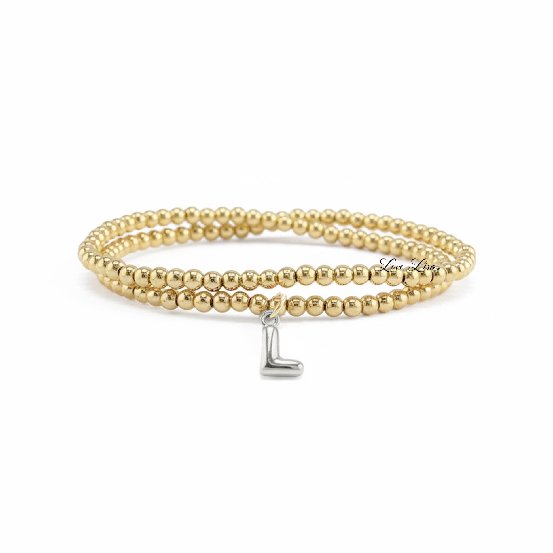 gold double wrap bracelet with silver initial charm love lisa jewelry