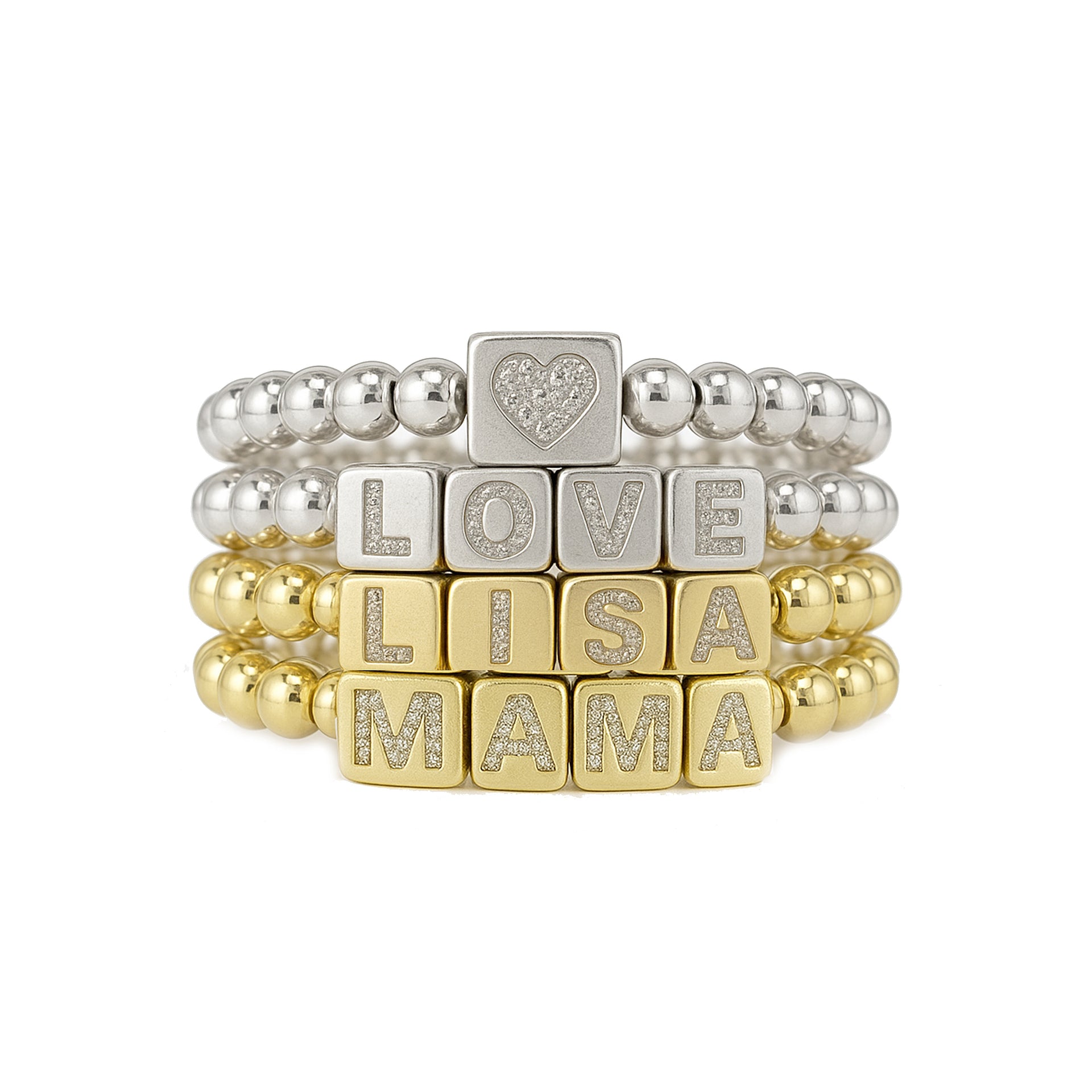 personalized large block letter bracelet 6mm with custom name by love lisa