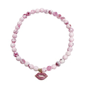 pink gemstone stretch anklet with lips charm love lisa

