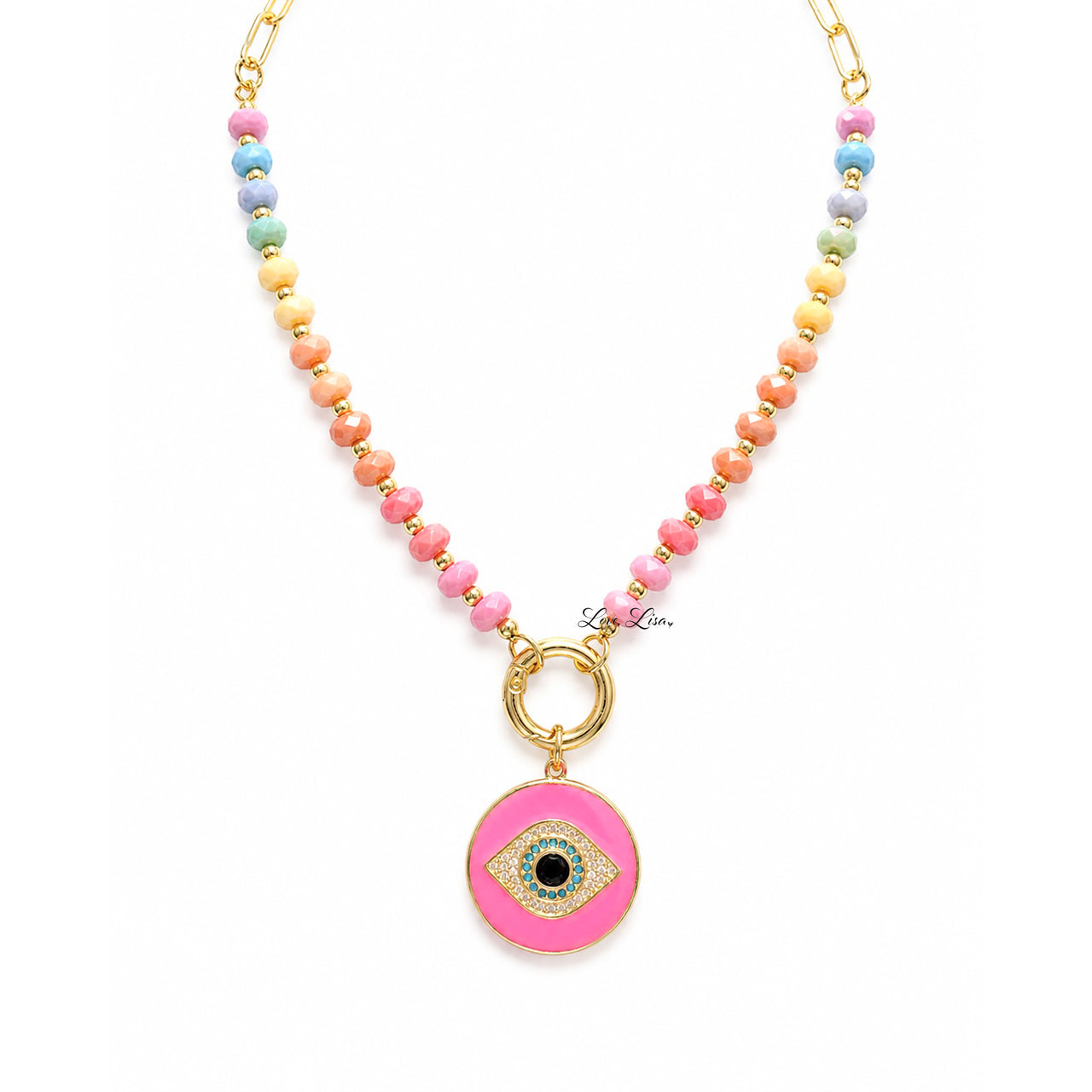 Santorini Evil Eye Crystal Rondelle Paperclip Necklace